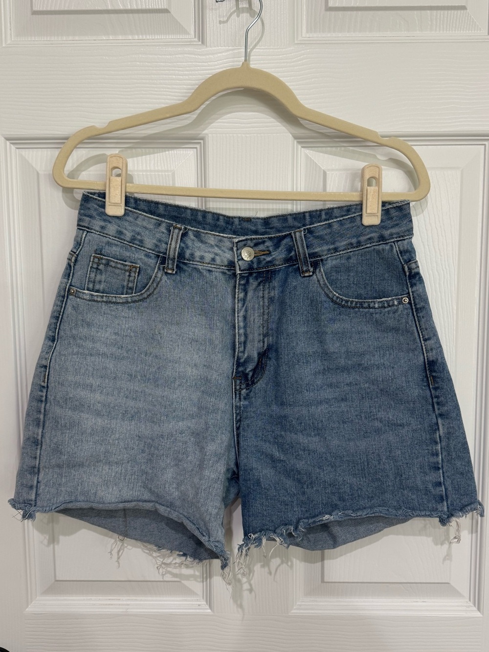Princess Polly Two-Tone Blue Mid-Rise Denim Shorts